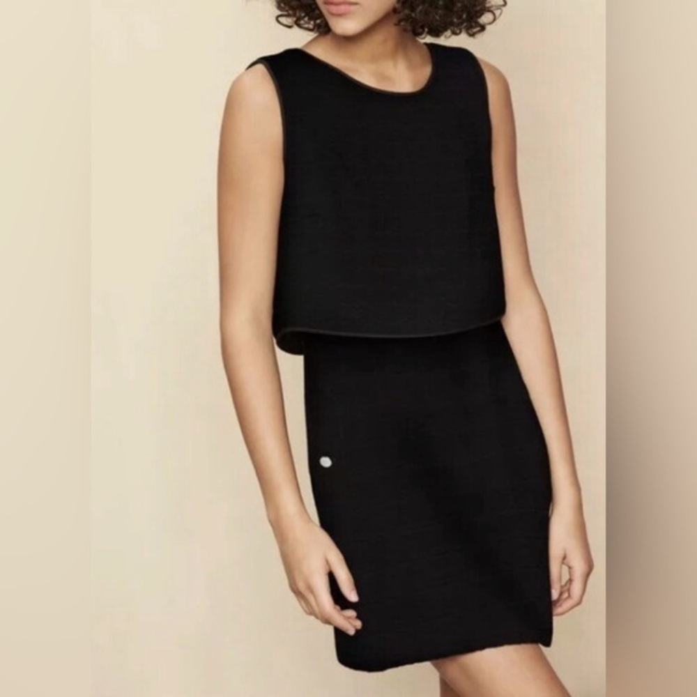 Maje Paris Black Sleeveless 2fer Overlay Shift Crepe Mini Dress | Size 3 (US 10)